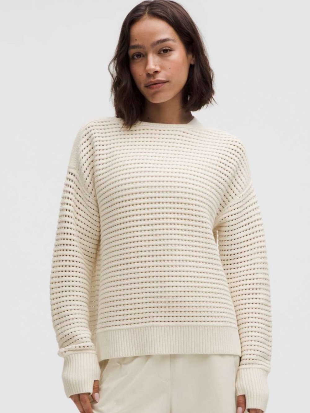 LULULEMON COTTON CROCHET PULLOVER LIGHT IVORY SWEATER